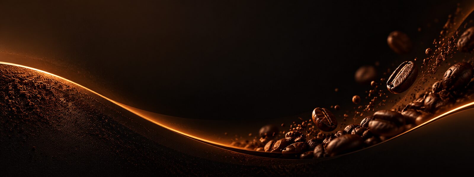 Linea ambrata su fondo scuro con texture di chicchi di caffè: i calcolatori partono sempre dai numeri reali.